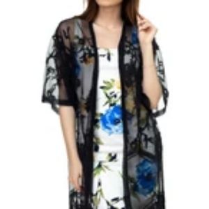 Embroidered Open Front Cardigan